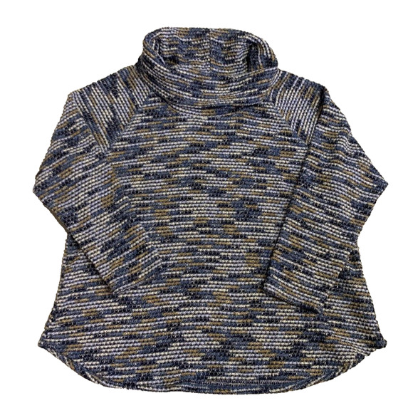 Ruby Road Sweater Womens Plus Size 1X Textured Woven Fabric Blue Boho Turtleneck - Picture 1 of 11